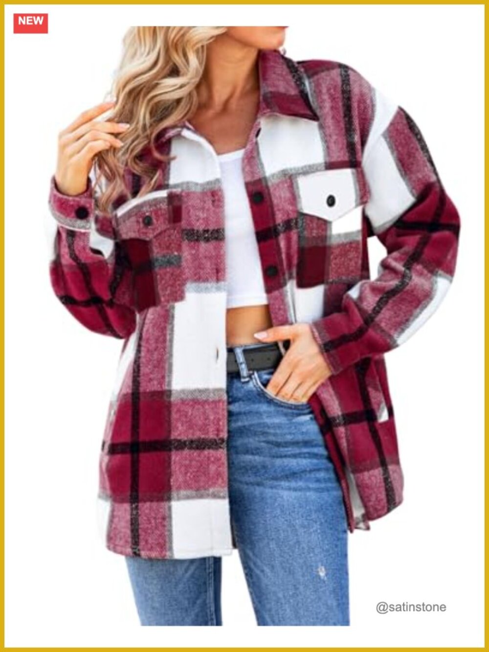 Women's Plaid Flannel Shacket Oversized Boyfriend Fit Button Down Long Sleeve